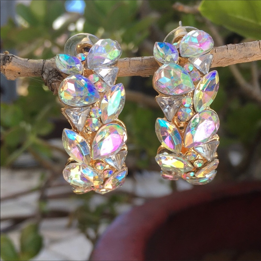 Crystal statement circular Ab dangle earrings nwt